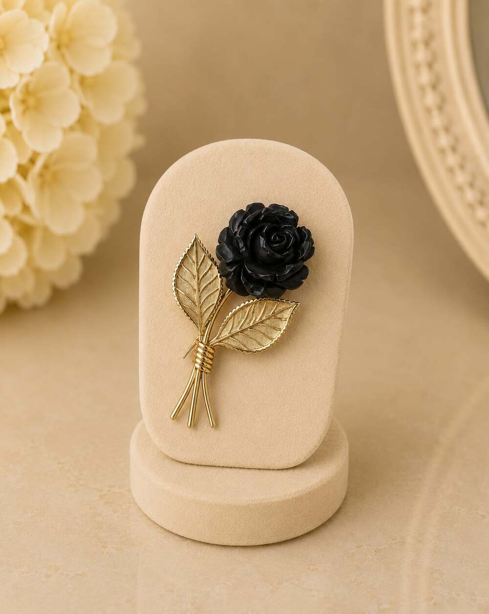 Vintage Van Dell 12K Gold Filled Carved Black Rose Brooch Pin